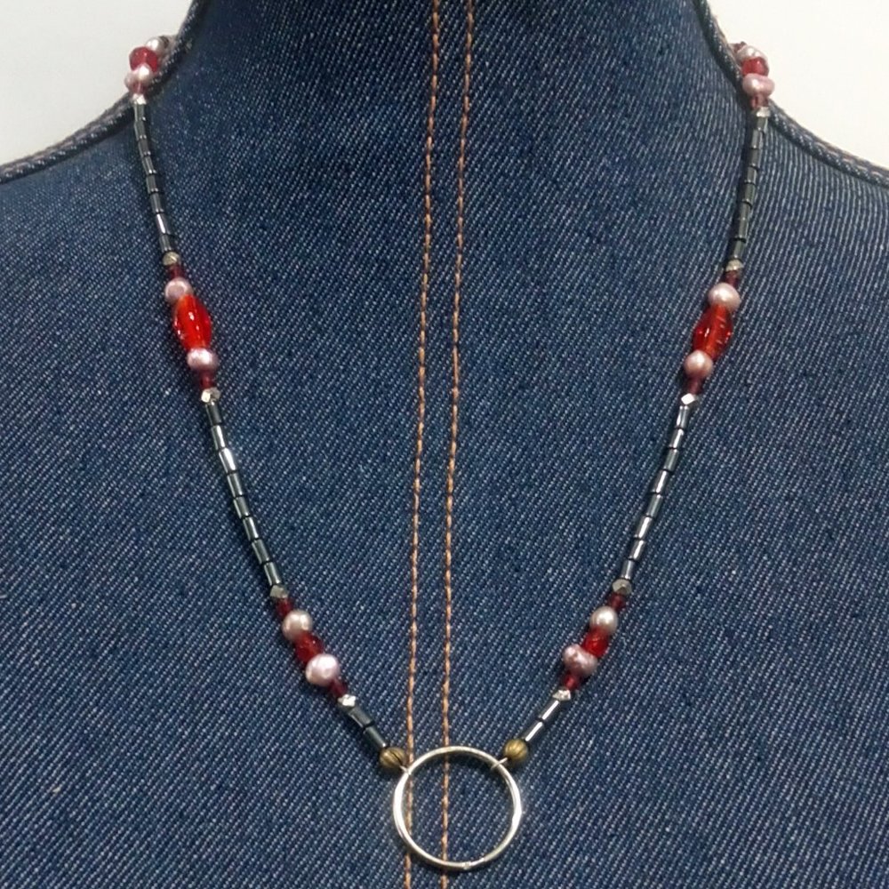 Hand Crafted Beaded Eye Glass Essential Oil Holder Badge Holder Necklace 22"